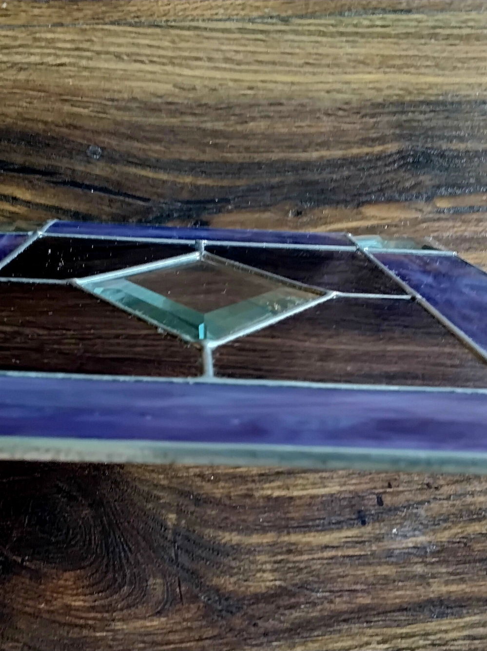 Clear Beveled & Purple Stained Glass Sun Catcher. 8" X 10" - Picture 6 of 6
